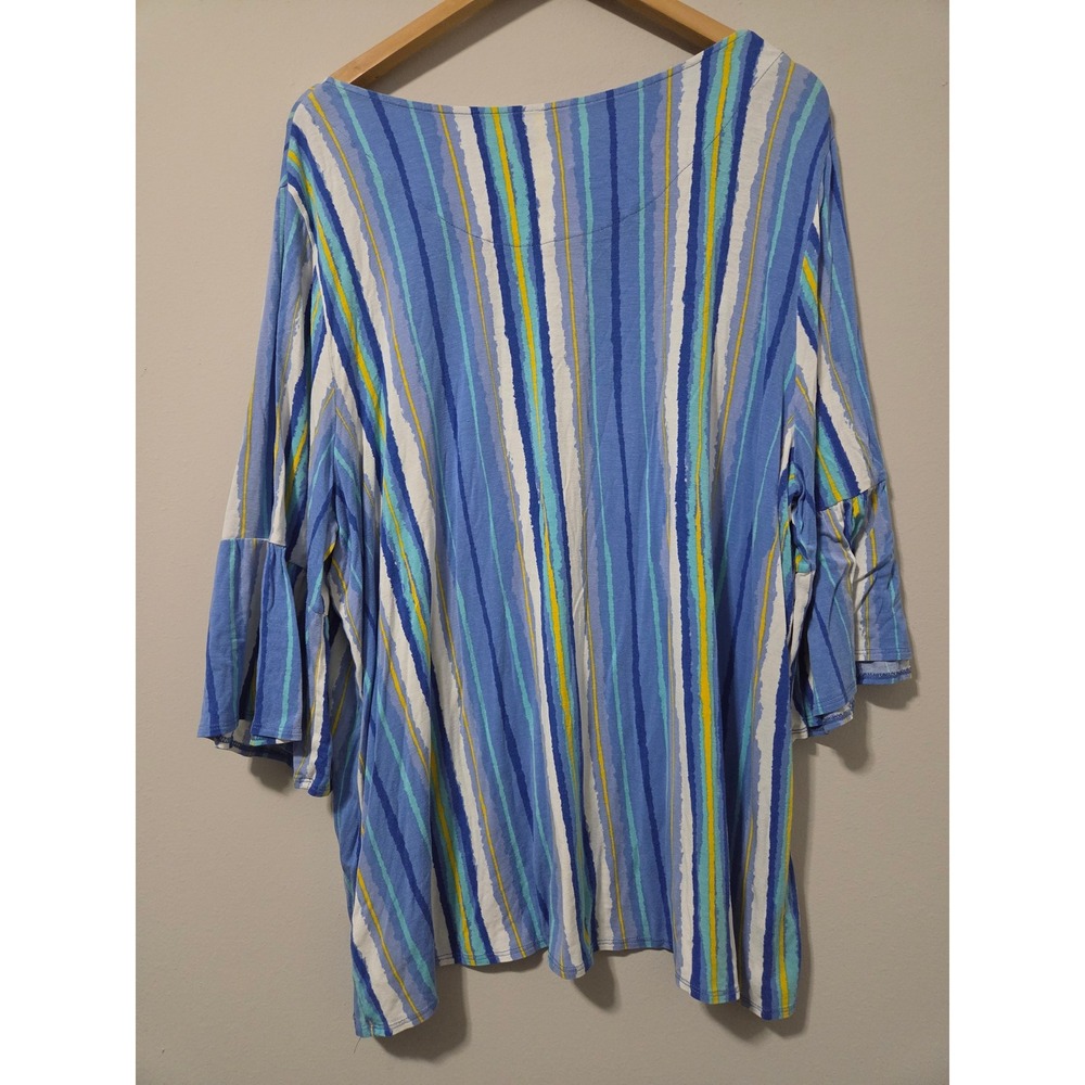 Ruby Rd Woman Blue Yellow Vertical Stripe Bell Sleeve Knit Top 3X Plus Size - Picture 4 of 4